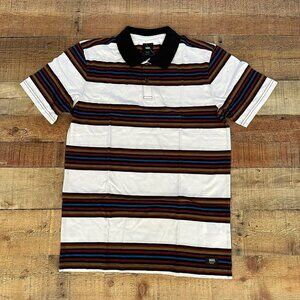 Van's Men's Striped White Red Blue Brown Short Sleeve Polo Shirt -M